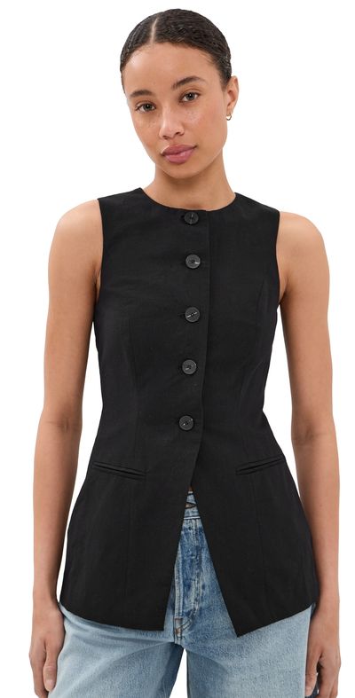 ALIGNE ALIGNE Leo Linen Mix Waistcoat Black