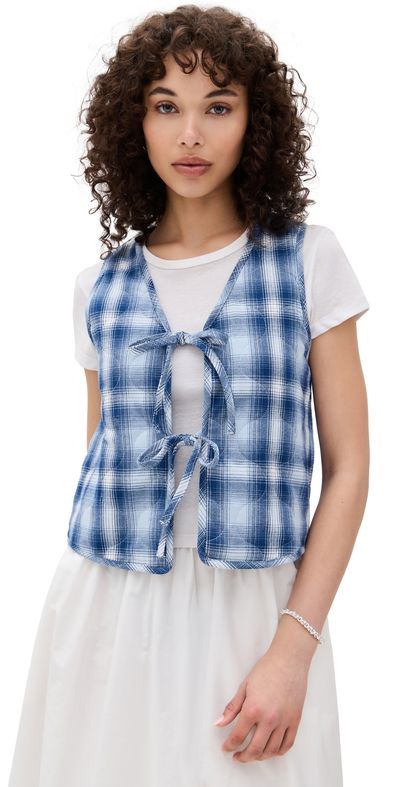 ALIGNE ALIGNE Mario Tie Front Waistcoat Blue Check
