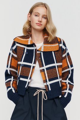 ALIGNE Carmen Wool Blend Plaid Cardigan Jacket