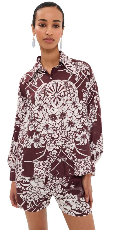 Alix of Bohemia Alix of Bohemia Emery Auburn Spoke Silk Shirt Dark Brown