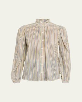 Alix of Bohemia Annabel Long-Sleeve Striped Cotton Blouse