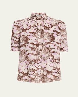 Alix of Bohemia Winnie Short-Sleeve Floral Cotton Blouse