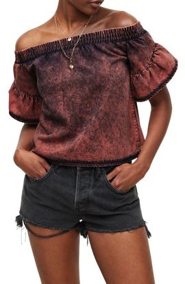 AllSaints AllSaints Adela Off the Shoulder Denim Top