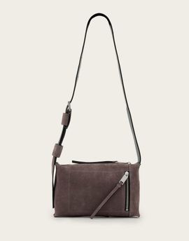 AllSaints AllSaints Alba suede leather zip cross-body bag in brown