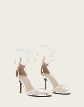 AllSaints AllSaints Ali wrap around carabiner detail leather stilleto heels in silver