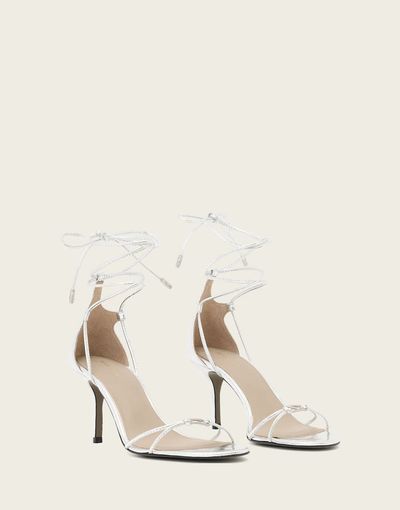 AllSaints AllSaints Ali wrap around carabiner detail leather stilleto heels in silver
