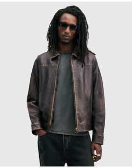 AllSaints AllSaints Alkan washed leather zip jacket in black