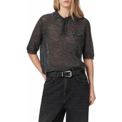AllSaints AllSaints Anabel Mohair & Merino Wool Blend Polo Tee