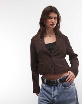 AllSaints AllSaints Apton suede leather cropped blazer in brown - part of a set