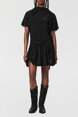 AllSaints AllSaints Aria Check Ruched Tie Mini Skirt in Black, Women's at Urban Outfitters