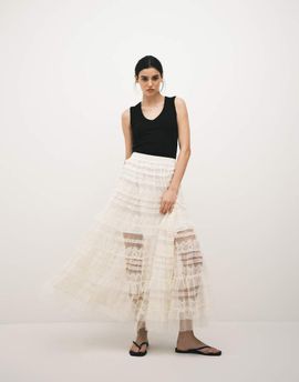 AllSaints AllSaints arlea lace tulle ruffled maxi skirt in antique white