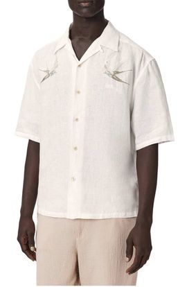 AllSaints AllSaints Avia Bird Embroidered Linen Camp Shirt