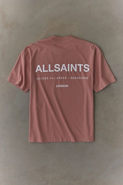 AllSaints AllSaints Backstage Graphic Oversized Fit Tee in Pink, Men's at Urban Outfitters