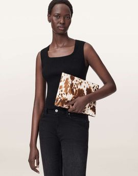 AllSaints AllSaints bettina cowhide clutch purse in cream-Multi