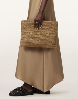 AllSaints AllSaints bettina large woven straw clutch bag in brown