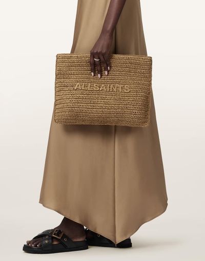 AllSaints AllSaints bettina large woven straw clutch bag in brown