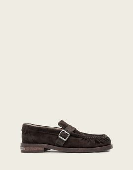 AllSaints AllSaints Blossom buckle suede leather loafers in dark brown