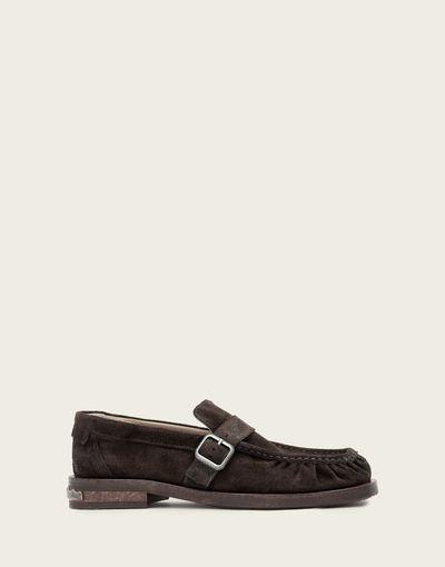 AllSaints AllSaints Blossom buckle suede leather loafers in dark brown