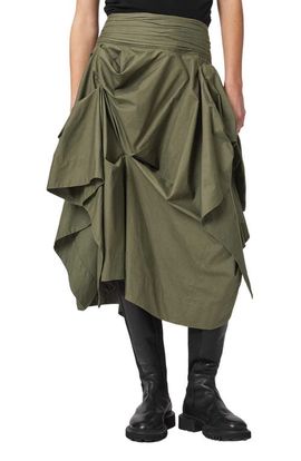 AllSaints AllSaints Brynne Ruched Waist Cotton Midi Skirt