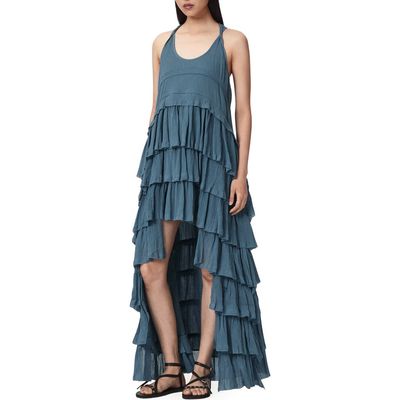 AllSaints AllSaints Cavarly High Low Ruffled Cotton Crepe Dress