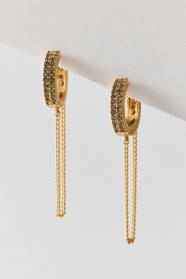 AllSaints AllSaints Chain Swag Pavé Hoop Earrings in Gold, Women's at Urban Outfitters