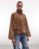 AllSaints AllSaints Clay funnel neck cropped suede jacket in walnut brown - 1
