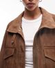AllSaints AllSaints Clay funnel neck cropped suede jacket in walnut brown - 3