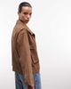 AllSaints AllSaints Clay funnel neck cropped suede jacket in walnut brown - 4