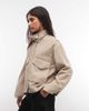 AllSaints AllSaints Clay suede leather funnel neck jacket with pocket detailing in beige-Neutral - 1