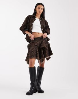 AllSaints AllSaints Crissy denim hanky hem mini skirt in brown leopard print