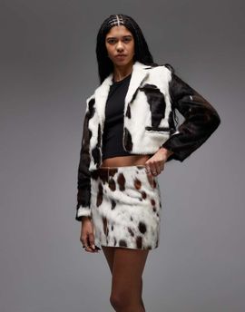 AllSaints AllSaints dapple cow hide mini skirt in cream-Multi
