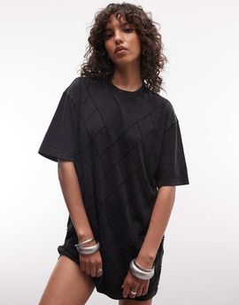 AllSaints AllSaints Darcy short sleeve diamante detail T-shirt mini dress In washed black