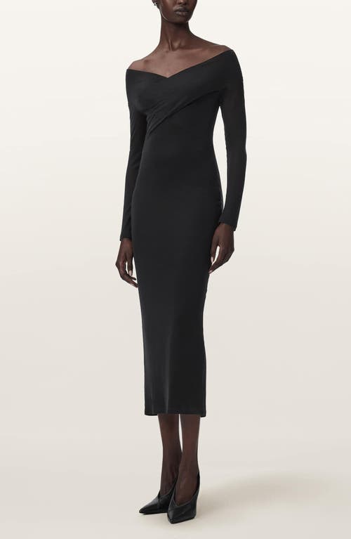 AllSaints AllSaints Delta Off the Shoulder Long Sleeve Jersey Midi Dress