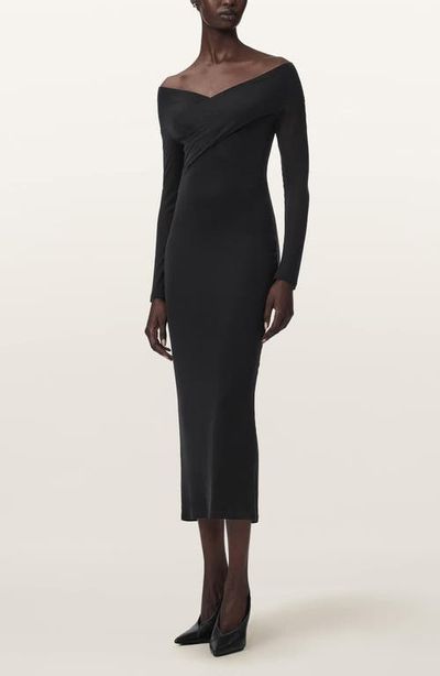 AllSaints AllSaints Delta Off the Shoulder Long Sleeve Jersey Midi Dress