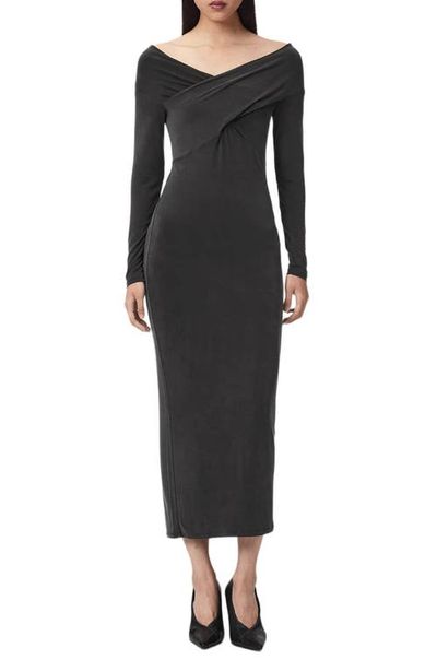 AllSaints AllSaints Delta Off the Shoulder Long Sleeve Maxi Dress