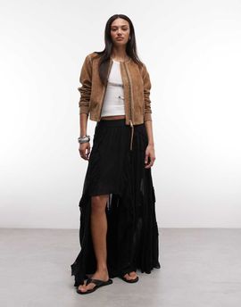 AllSaints AllSaints Dorina ruffle lace maxi skirt in black