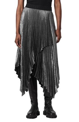 AllSaints AllSaints Elisa Pleated Asymmetrical Midi Skirt