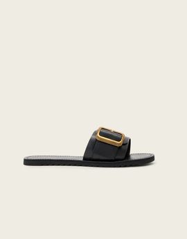 AllSaints AllSaints Ella chunky buckle one strap leather slides in black