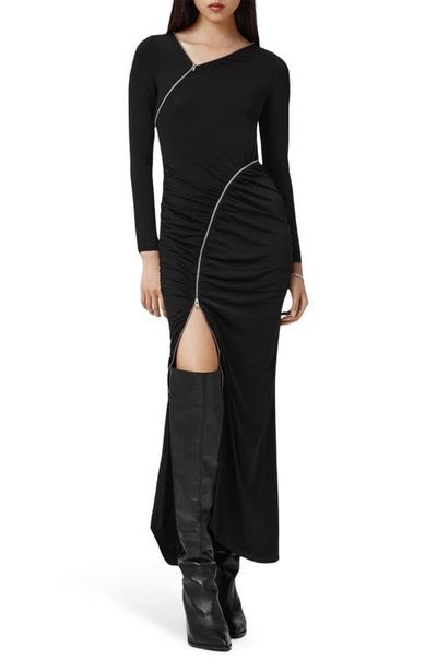 AllSaints Elsie Zipper Long Sleeve Body-Con Maxi Dress - Main Image