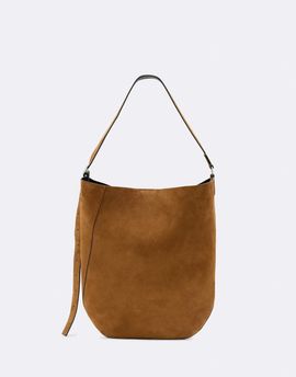 AllSaints AllSaints Esme suede leather shoulder bucket bag in brown