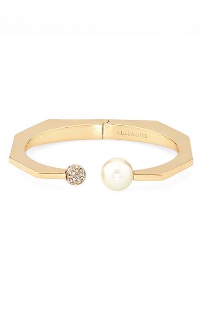AllSaints AllSaints Faux Pearl and Pavé Hinge Cuff