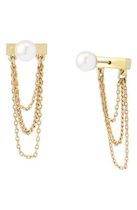 AllSaints AllSaints Faux Pearl Swag Chain Front/Back Earrings