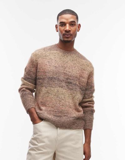 AllSaints AllSaints Finch crew neck knit sweater in brown stripe