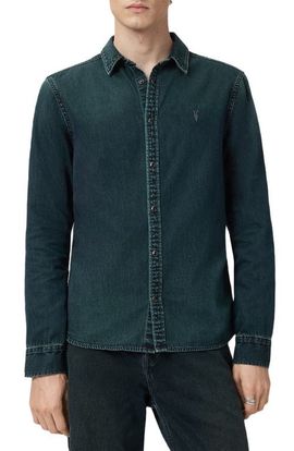 AllSaints AllSaints Gleason Cotton Denim Snap-Up Shirt