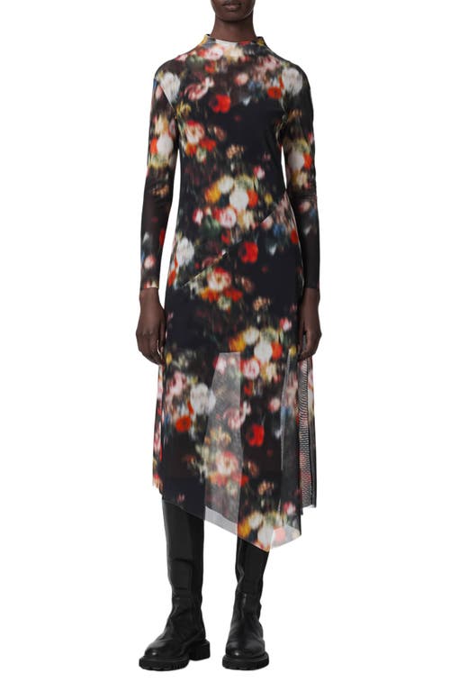 AllSaints AllSaints Gracie Floral Mesh Long Sleeve Midi Dress