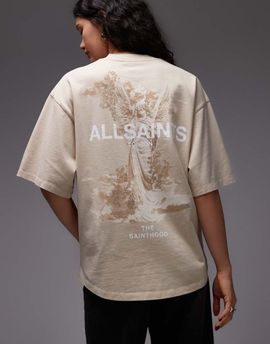 AllSaints AllSaints Guardian Amelie graphic logo T-shirt with back print in beige-Neutral