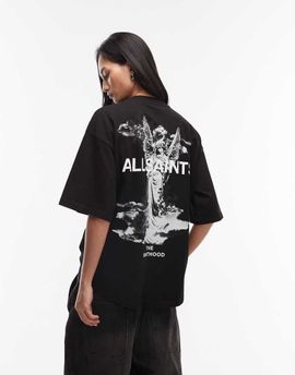 AllSaints AllSaints Guardian Amelie short sleeve graphic logo T-shirt with back print in black