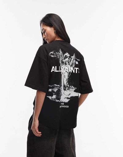 AllSaints AllSaints Guardian Amelie short sleeve graphic logo T-shirt with back print in black