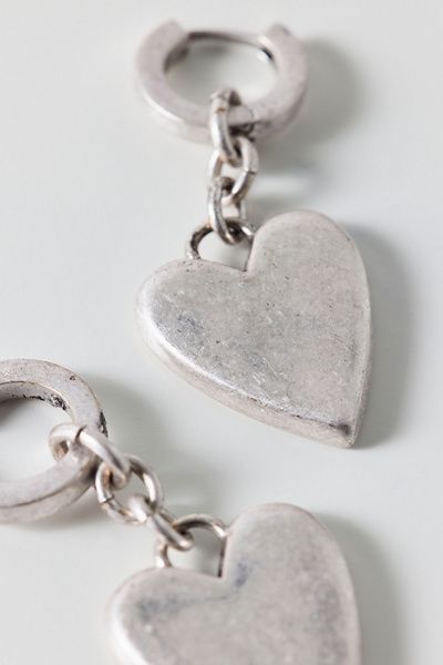 AllSaints AllSaints Heart Charm Huggie Hoop Earrings in Silver, Women's at Urban Outfitters