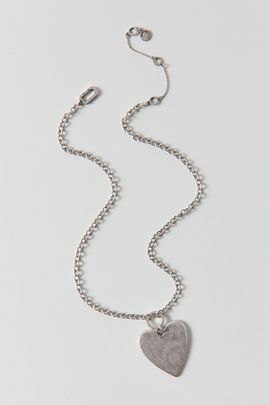 AllSaints AllSaints Heart Charm Necklace in Silver, Women's at Urban Outfitters